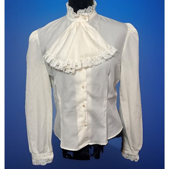Vintage Sheer And Lace Ivory Blouse Large Romantic Victorian Cottagecore - Picture 2 of 16